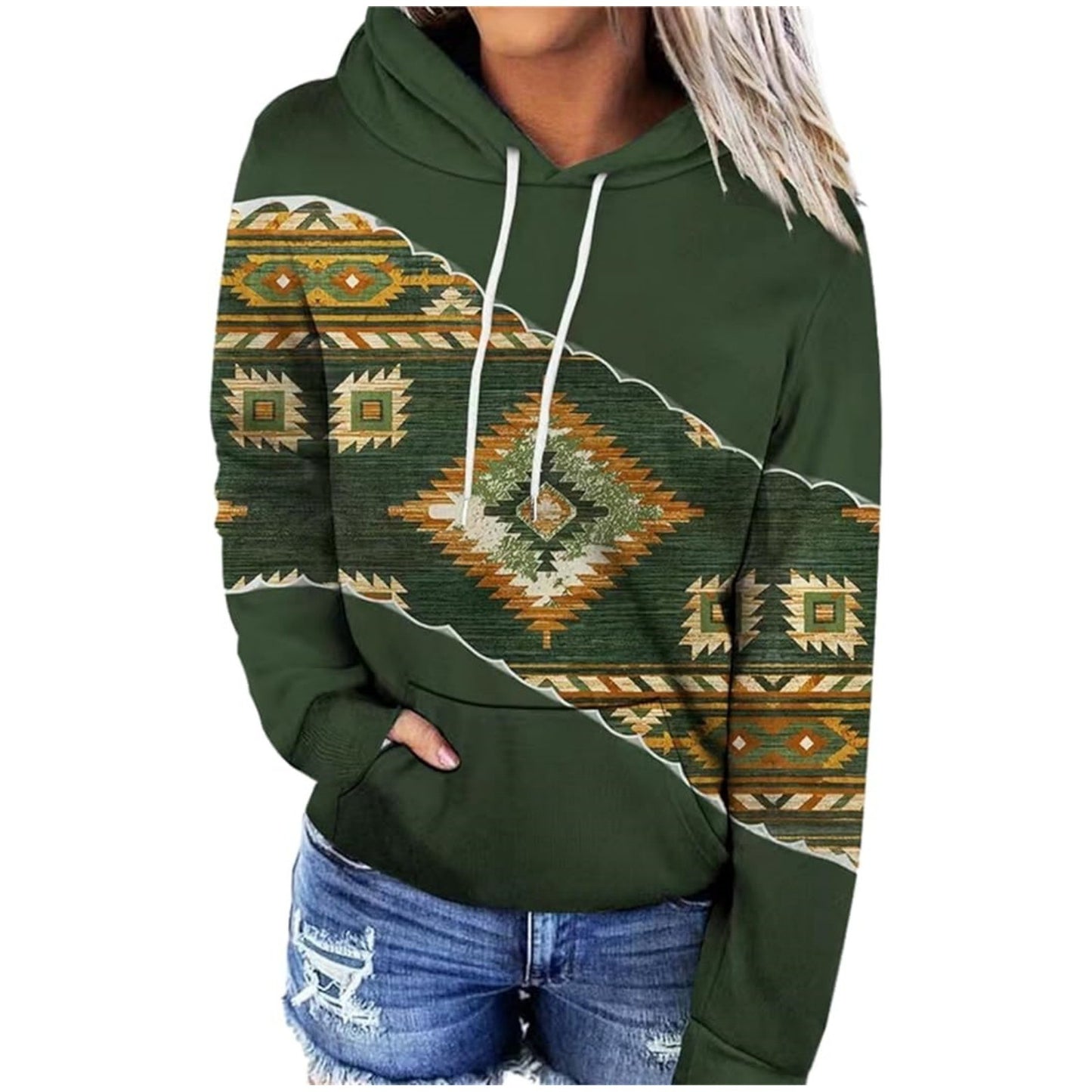 Women's Multicolor Rustic Print Hoodie (Copy)