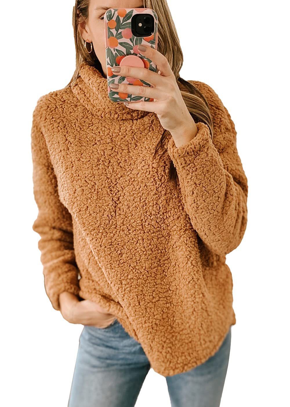 Women's Furry Turtleneck Plush Pullover