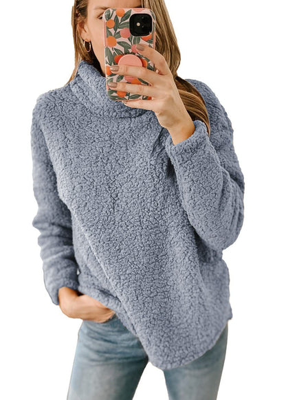 Women's Furry Turtleneck Plush Pullover