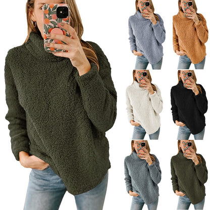 Women's Furry Turtleneck Plush Pullover