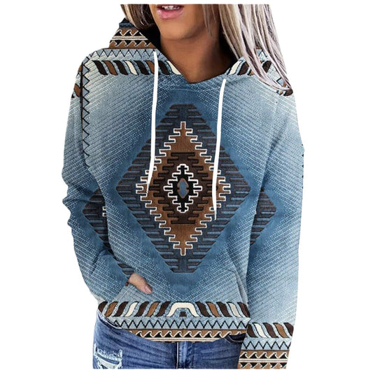 Women's Multicolor Rustic Print Hoodie - Denim Burst